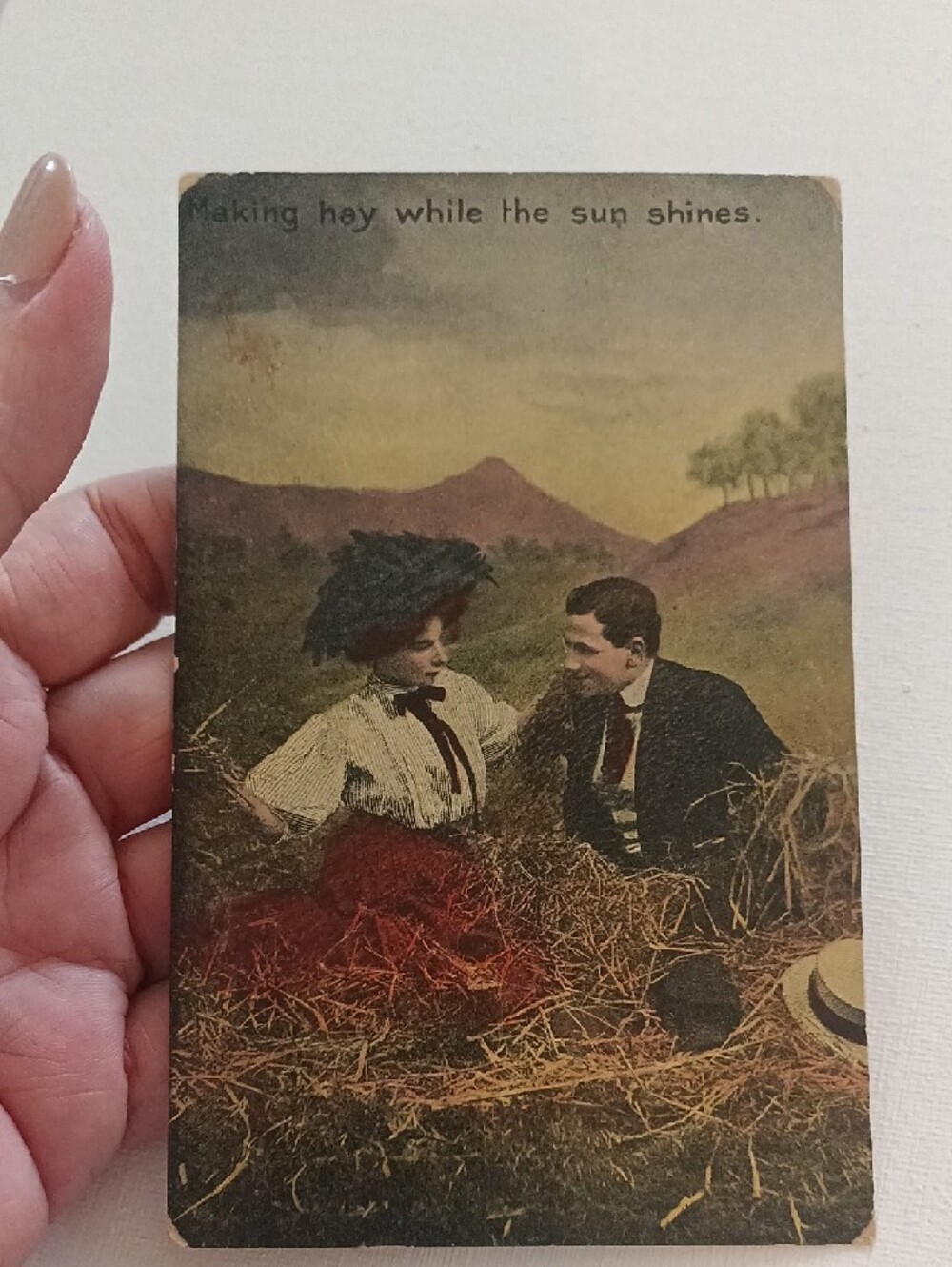 1909 Antique Making Hay While the Sun Shines Postcard With Frame